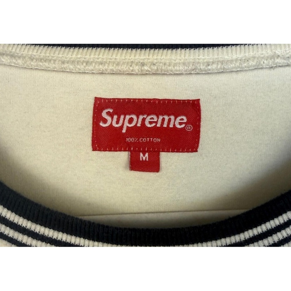 Supreme Shirt Mens Medium Striped Rib Logo Cotton Jersey Crewneck L/S Streetwear - Picture 4 of 8